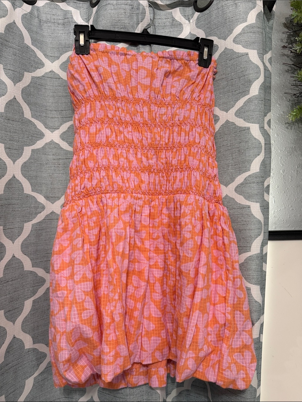 Free People Strapless Pink and Orange Smocked Sundress